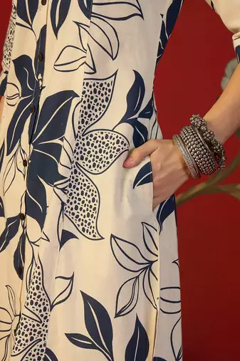Off white print cotton kurti