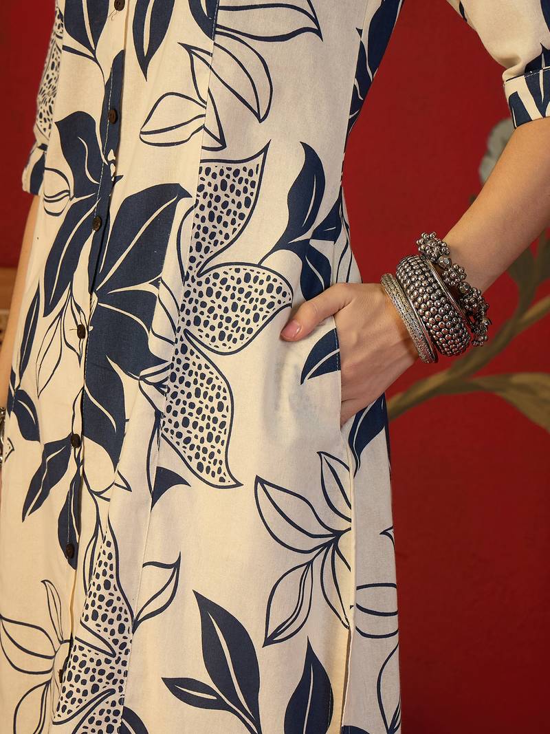 Off white print cotton kurti