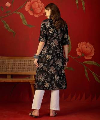Black print rayon kurti 4