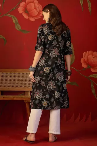 Black print rayon kurti