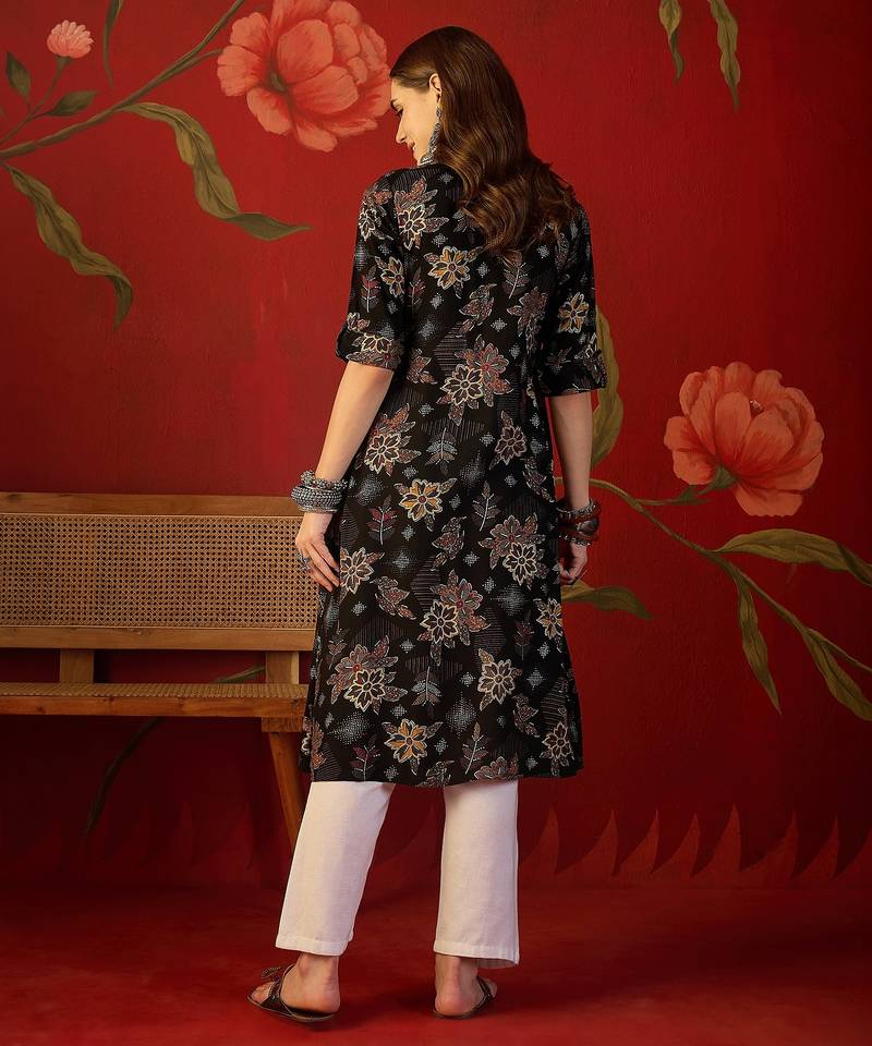 Black print rayon kurti