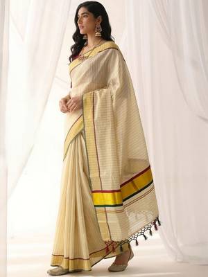 Woven Design Stripeed Kasavu Tissue Border Sarees 1