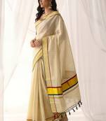 Woven Design Stripeed Kasavu Tissue Border Sarees