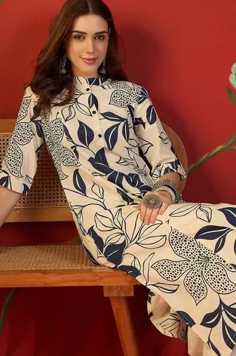 Off white print cotton kurti