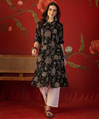Black print rayon kurti 5