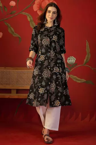 Black print rayon kurti