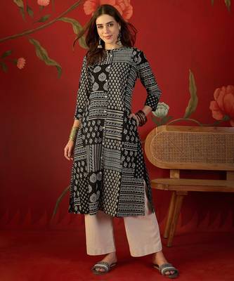 Black print cotton kurti 1