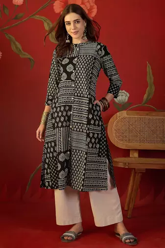 Black print cotton kurti