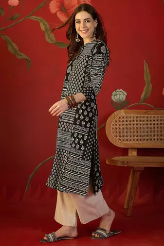 Black print cotton kurti