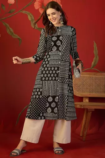 Black print cotton kurti