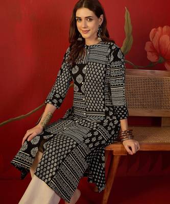 Black print cotton kurti 4