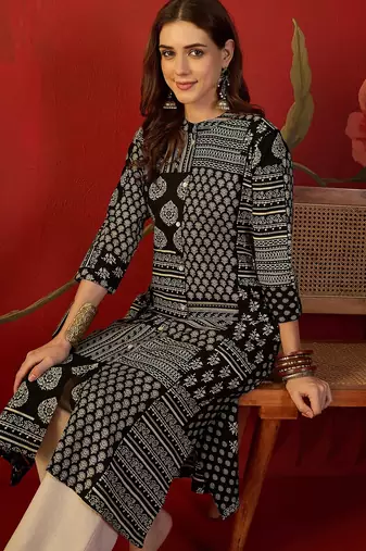 Black print cotton kurti