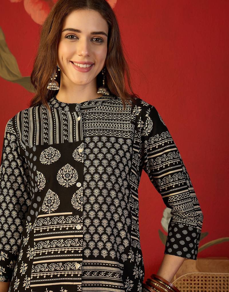 Black print cotton kurti