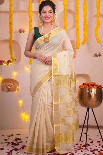 Woven Design Zari Tissue Handloom Kasavu Saree
