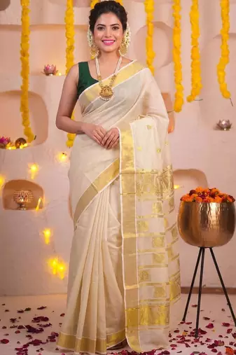 Woven Design Zari Tissue Handloom Kasavu Saree