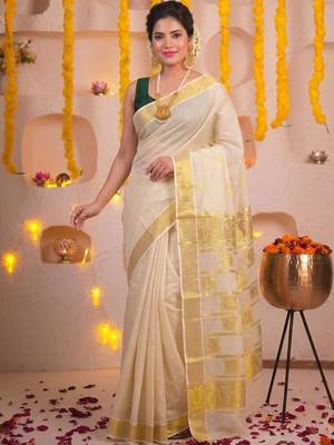 Woven Design Zari Tissue Handloom Kasavu Saree 2