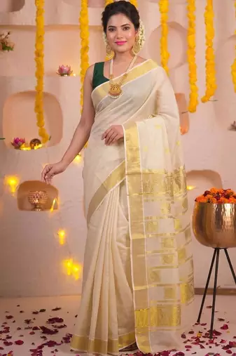 Woven Design Zari Tissue Handloom Kasavu Saree