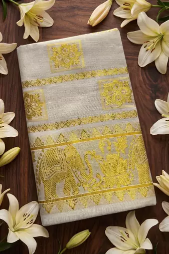 Woven Design Zari Tissue Handloom Kasavu Saree