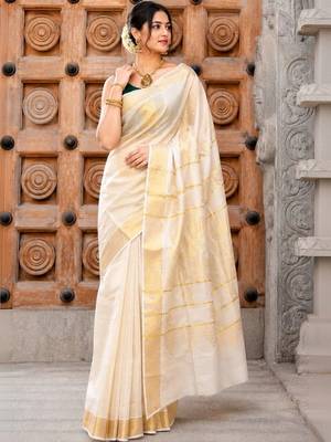 Woven Design Zari Tissue Designer Kasavu Saree 1