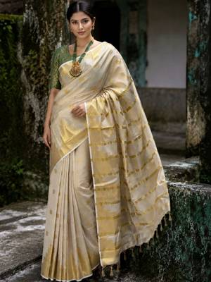Ethnic Motifs Zari Tissue Designer Kasavu Saree 2