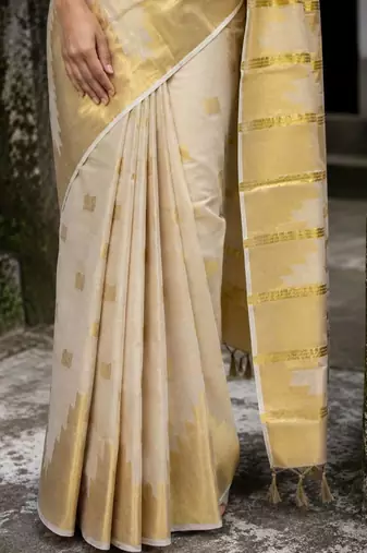 Ethnic Motifs Zari Tissue Designer Kasavu Saree