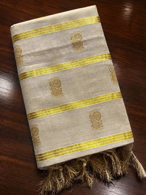 Ethnic Motifs Zari Tissue Designer Kasavu Saree 5