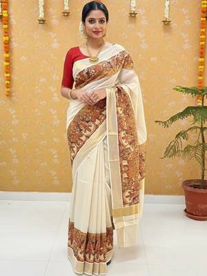 Ethnic Motifs Handloom Kasavu Saree 1