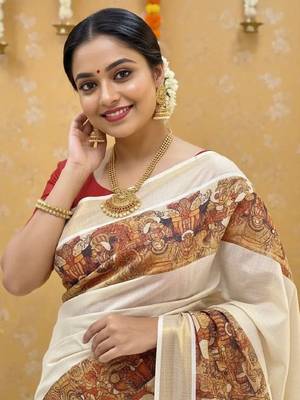 Ethnic Motifs Handloom Kasavu Saree 2