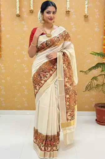 Ethnic Motifs Handloom Kasavu Saree