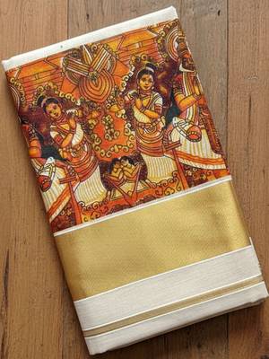 Ethnic Motifs Handloom Kasavu Saree 4