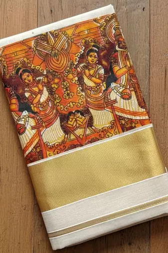 Ethnic Motifs Handloom Kasavu Saree