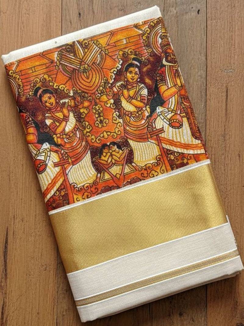 Ethnic Motifs Handloom Kasavu Saree