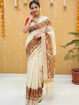 Ethnic Motifs Handloom Kasavu Saree 5