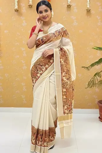 Ethnic Motifs Handloom Kasavu Saree