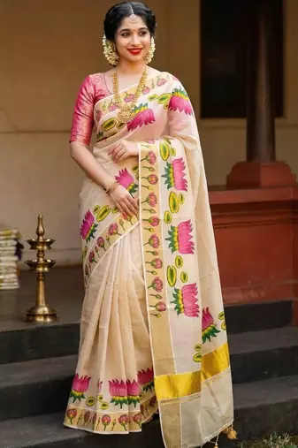 Lotus Kasavu Golden Tissue Sarees