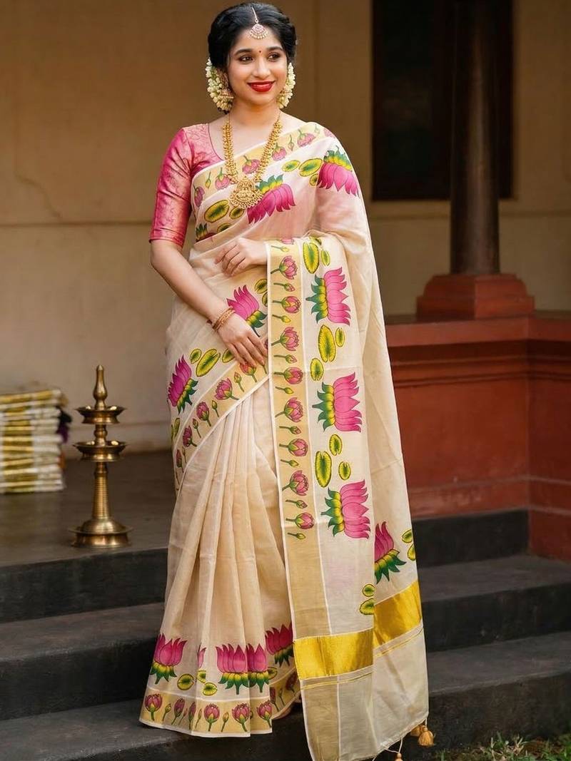 Lotus Kasavu Golden Tissue Sarees