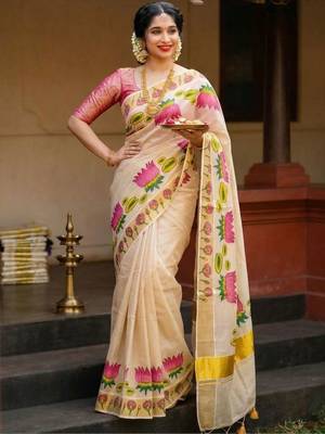 Lotus Kasavu Golden Tissue Sarees 2