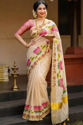 Lotus Kasavu Golden Tissue Sarees