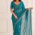 glamorous teal blue embroidery work with real bits work fendy satin indian designer saree