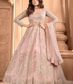 Baby pink embroidered net readymade anarkali wedding gown