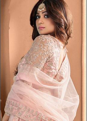 Baby pink embroidered net readymade anarkali wedding gown 2