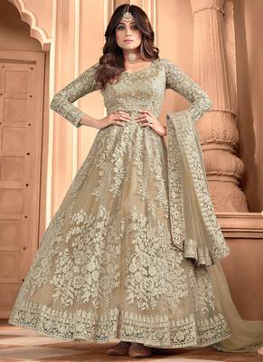 Chiku embroidered net readymade anarkali wedding gown 1