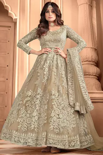 Chiku embroidered net readymade anarkali wedding gown