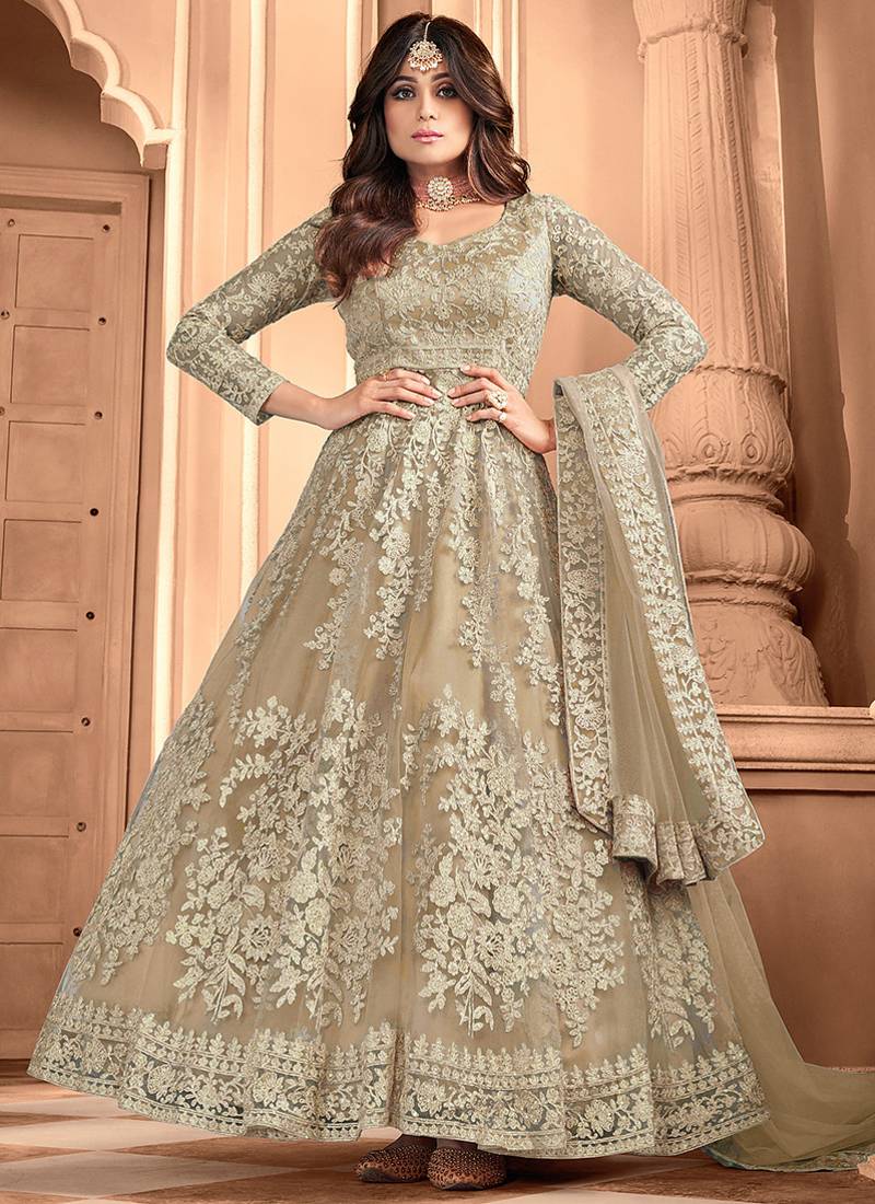 Chiku embroidered net readymade anarkali wedding gown