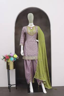 Chinon fabric light purple color readymade dhoti kurta suit 2