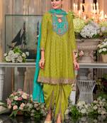 Chinon fabric green color readymade dhoti kurta suit