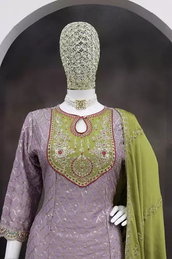 Chinon fabric light purple color readymade dhoti kurta suit