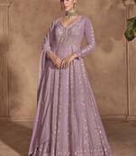 Embroidered chinon onion pink readymade salwar kameez