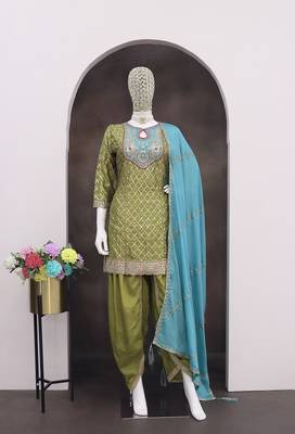 Chinon fabric green color readymade dhoti kurta suit 2