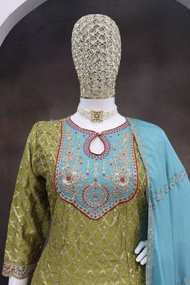 Chinon fabric green color readymade dhoti kurta suit 3